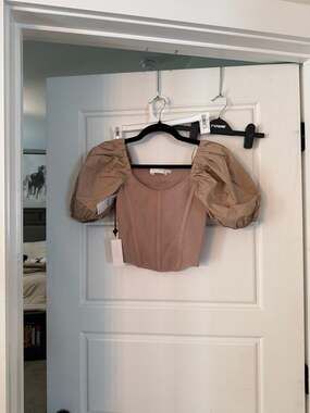 ASTR the Label Taupe Puff Sleeve Knit Bustier Corset Top